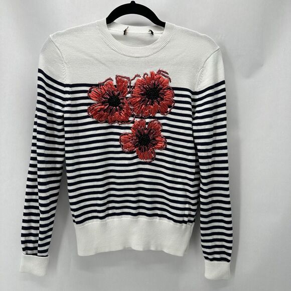 Brooks Brothers 3D Poppy‎ Sweater White Navy Striped Size XS Yacht Preppy Boho - Picture 10 of 10